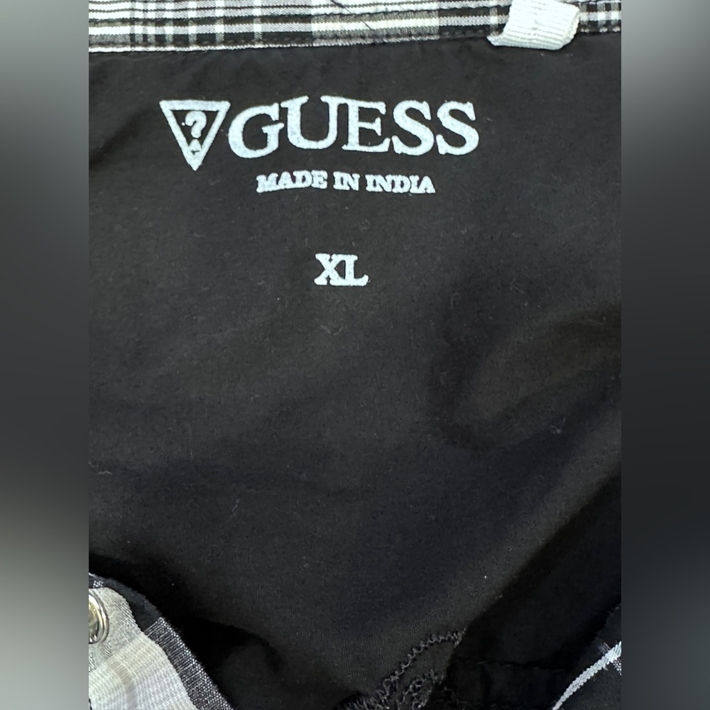 Guess Women's XL Plaid Pearl Snap Shirt Western Embroidered Hi Low Hem - Picture 11 of 13